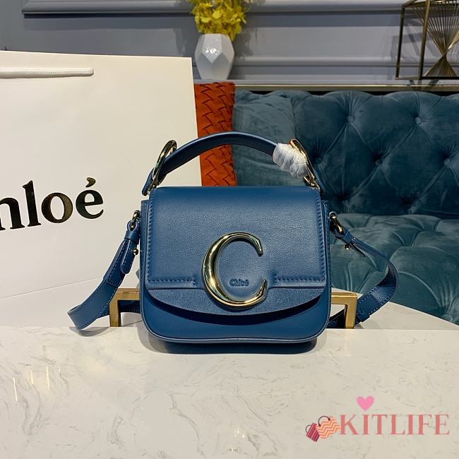 Kitlife Chloe C Double Carry Bag In Shiny & Suede Calfskin Blue – 16.5x5x14 cm - 1