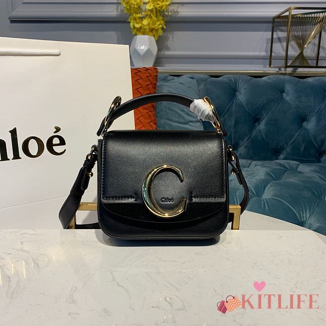 Kitlife Chloe C Double Carry Bag In Shiny & Suede Calfskin Black – 16.5x5x14 cm - 1