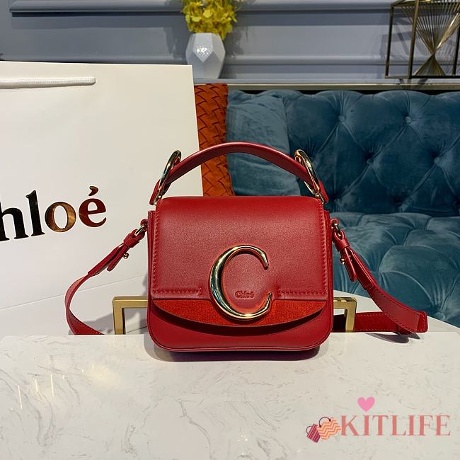 Kitlife Chloe C Double Carry Bag In Shiny & Suede Calfskin Red – 16.5x5x14 cm - 1