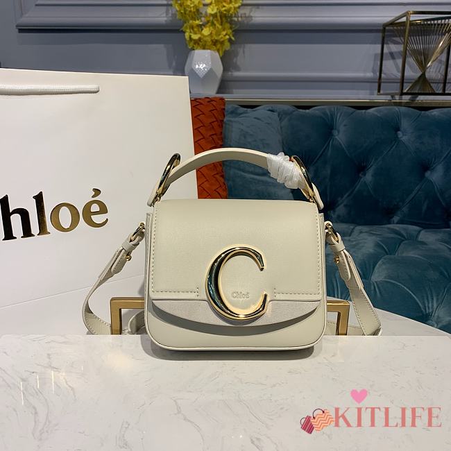 Kitlife Chloe C Double Carry Bag In Shiny & Suede Calfskin White – 16.5x5x14 cm - 1