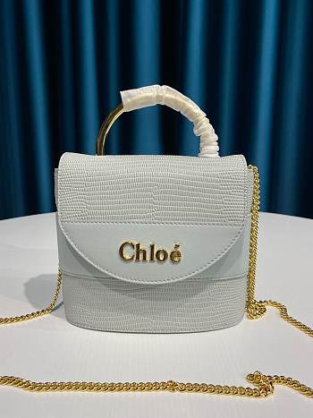 Kitlife Chloe Aby Lock Chain Bag In Embossed Lizard Effect On Calfskin & Smooth Calfskin Light Cloud – 6035 MML02 - 16.5x7x15.5  cm