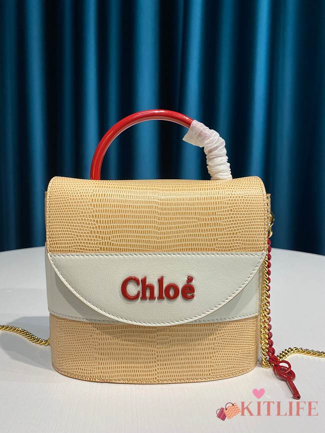 Kitlife Chloe Aby Lock Chain Bag In Embossed Lizard Effect On Calfskin & Smooth Calfskin Yello/White – 6035 MML02 - 16.5x7x15.5  cm - 1