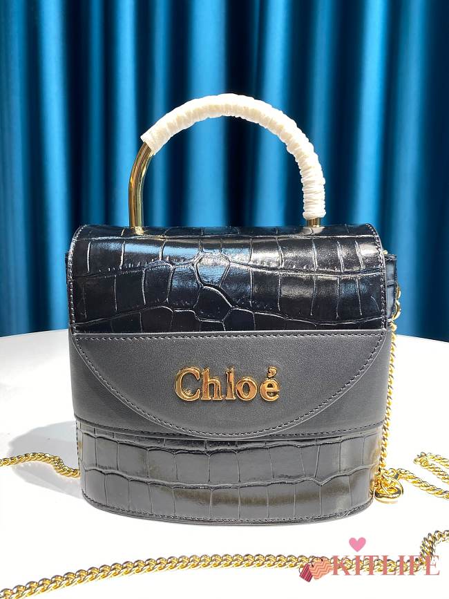 Kitlife Chloe Aby Lock Chain Bag In Embossed Crocodile Effect On Calfskin & Smooth Calfskin Black – 6035 MML02 - 16.5x7x15.5  cm - 1