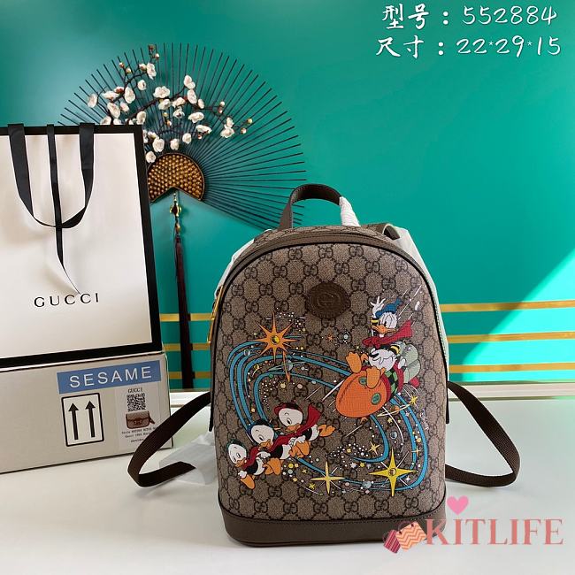 Kitlife Gucci GG Supreme Backpack Donal Duck Brown – 552884 –29x22x15cm - 1