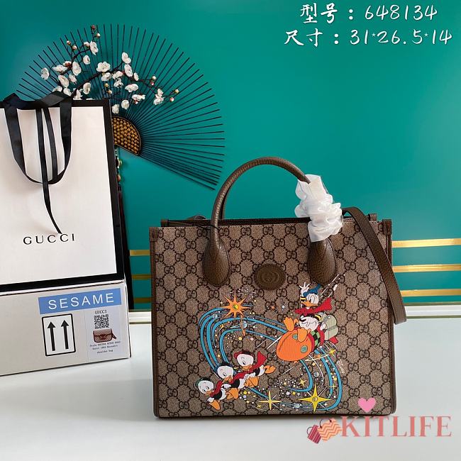 Kitlife Gucci GG Supreme Tote Donal Duck Brown – 648134 – 31x26.5x14cm - 1