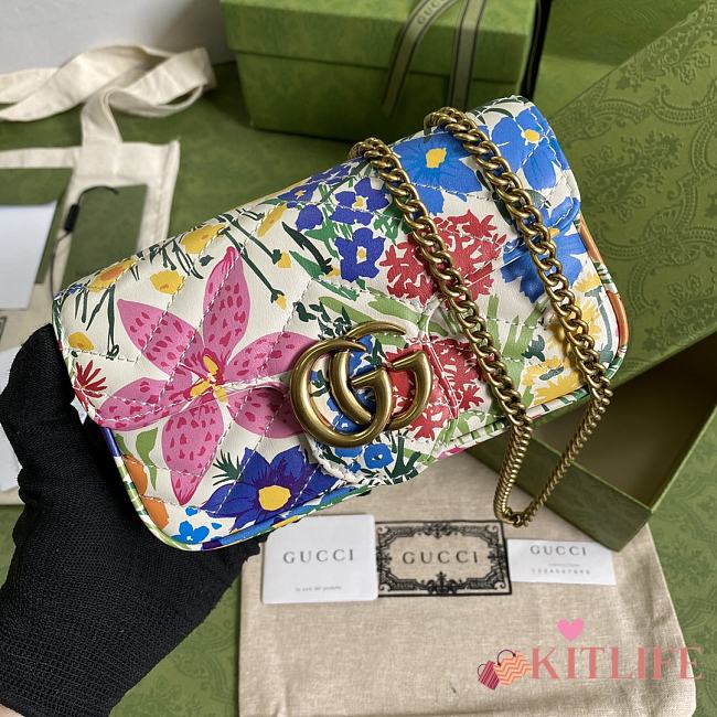 Kitlife Gucci Marmont Flap Bag Floral/white leather – 476433 – 16.5x10x5cm - 1