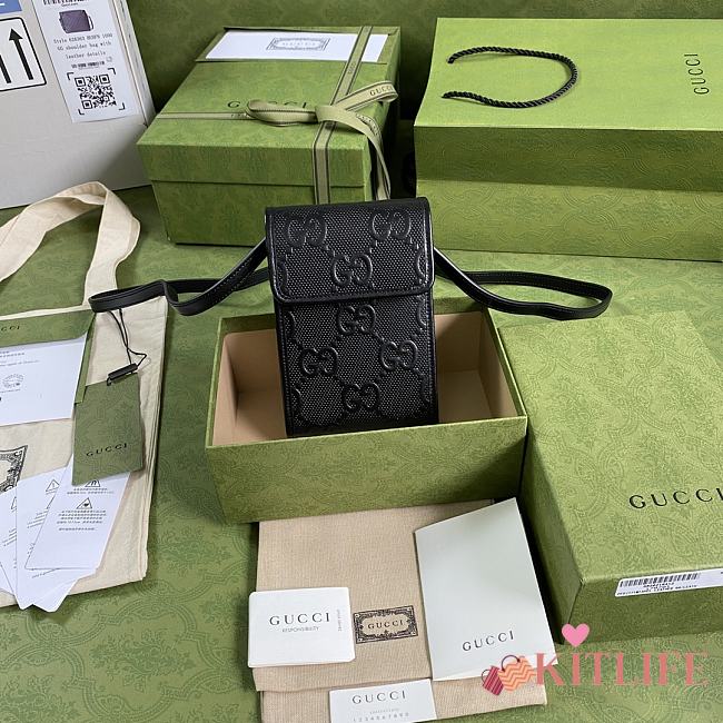 Kitlife Gucci GG Embossed Mini Bag Black – 625571 – 18×11.5×3.5cm - 1