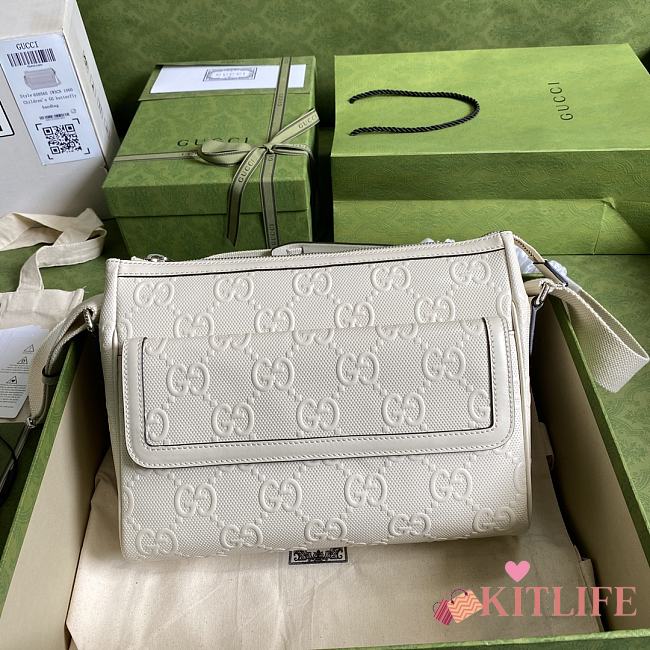 Kitlife Gucci GG Embossed Messenger Bag In White Leather – 645093 – 29×22×9.5cm - 1