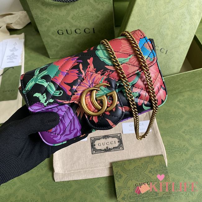 Kitlife Gucci Marmont Flap Bag Floral/Black leather – 446744 – 16.5x10x5cm - 1