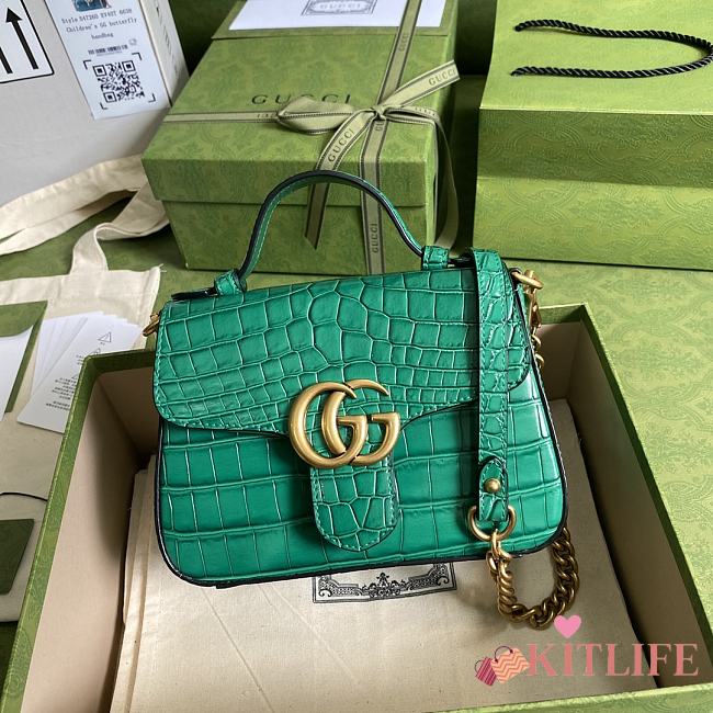 Kitlife Gucci GG Marmont Handle Bag Green Crocodile Pattern – 547260 – 21x15.5x8cm - 1