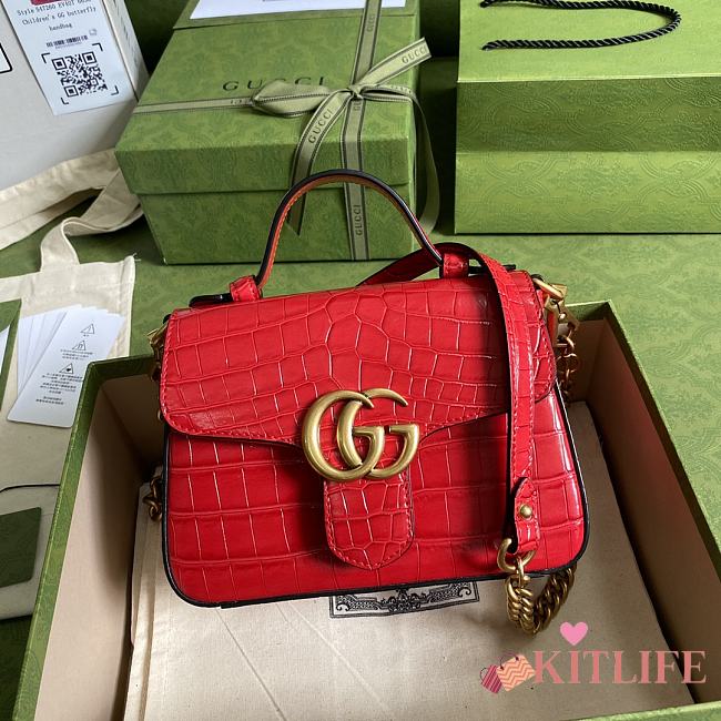 Kitlife Gucci GG Marmont Handle Bag Red Crocodile Pattern – 547260 – 21x15.5x8cm - 1