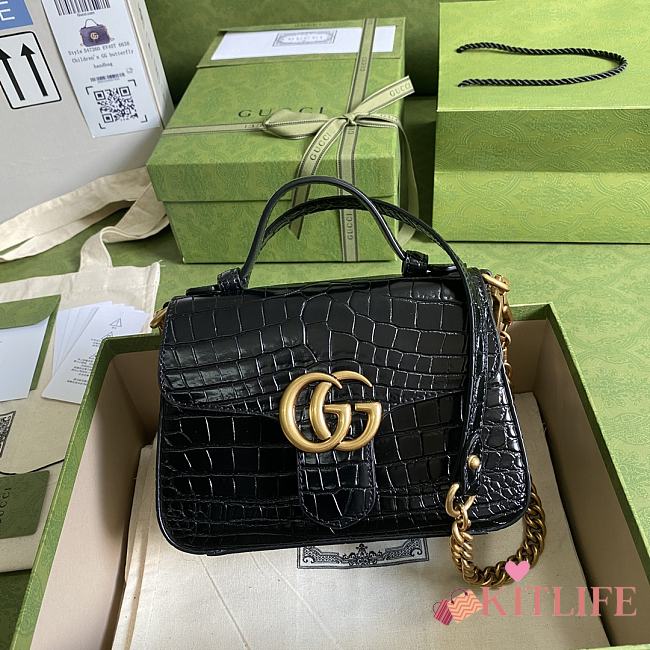 Kitlife Gucci GG Marmont Handle Bag Black Crocodile Pattern – 547260 – 21x15.5x8cm - 1