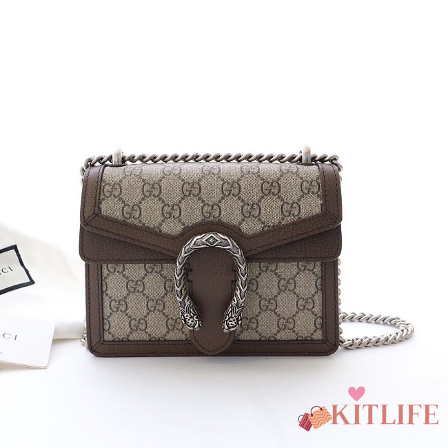 Kitlife Gucci Dinonysus GG Supreme Beige/Ebony Brown Leather Trim – 421970 – 20x15.5x5cm - 1