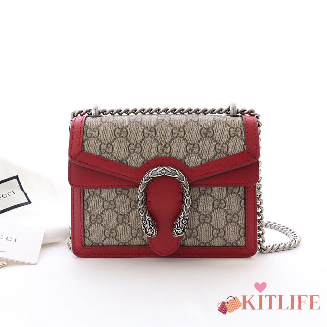 Kitlife Gucci Dinonysus GG Supreme Beige/Ebony Red Leather Trim – 421970 – 20x15.5x5cm - 1