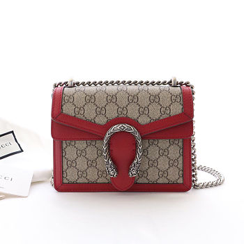 Kitlife Gucci Dinonysus GG Supreme Beige/Ebony Red Leather Trim – 421970 – 20x15.5x5cm