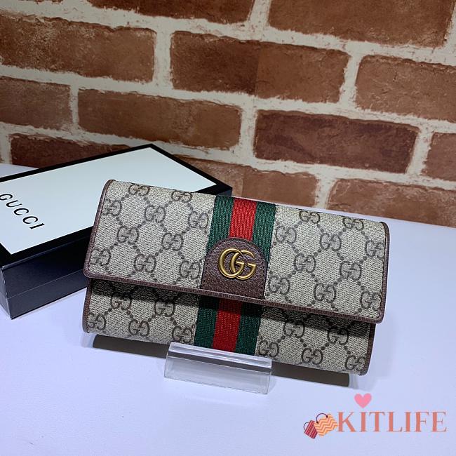 Kitlife Gucci GG Long Wallet Beige/Ebony Green/Red Web – 557803 – 19x10x3.5cm - 1