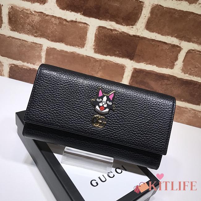 Kitlife Gucci Cat Print Long Wallet Black – 499324 –19x10.5x3cm - 1