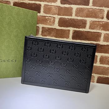 Kitlife Gucci GG embossed Pouch in black leather – 625569 -  W30.5cm x H21cm x D1.5cm