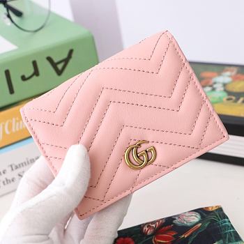 Kitlife Gucci GG Marmont card case wallet gold hardware Powder Pink – 466492 -  11x8.5x3cm