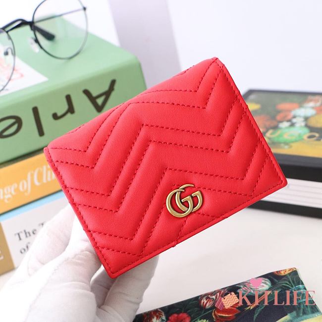 Kitlife Gucci GG Marmont card case wallet gold hardware Red – 466492 -  11x8.5x3cm - 1