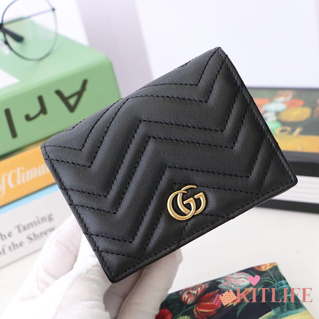 Kitlife Gucci GG Marmont card case wallet gold hardware Black – 466492 -  11x8.5x3cm - 1