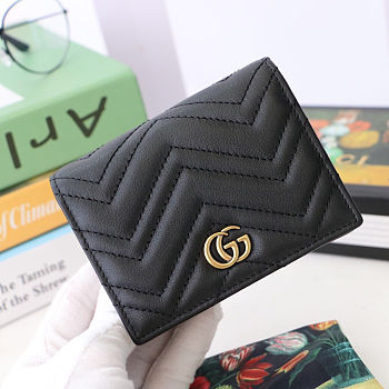 Kitlife Gucci GG Marmont card case wallet gold hardware Black – 466492 -  11x8.5x3cm