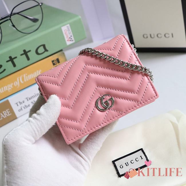 Kitlife Gucci GG Marmont card case wallet silver hardware pink – 625693 -  11x8.5x3cm - 1