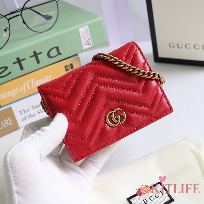 Kitlife Gucci GG Marmont card case wallet gold hardware red – 625693 -  11x8.5x3cm - 1