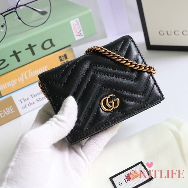 Kitlife Gucci GG Marmont card case wallet gold hardware black – 625693 -  11x8.5x3cm - 1