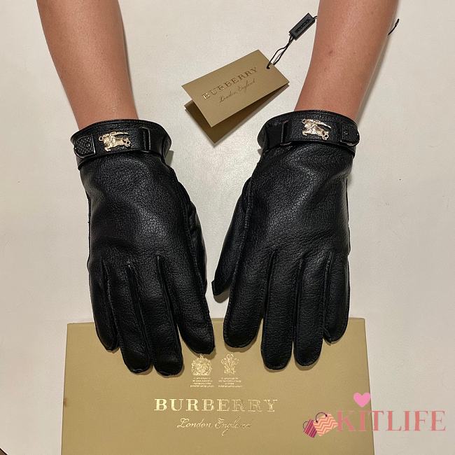 Kitlife Burberry Men’s Gloves Imported Leather Black - 1
