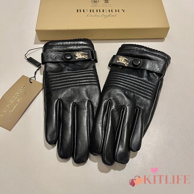 Kitlife Burberry Men’s Gloves sheepskin cashmere Leather Black - 1