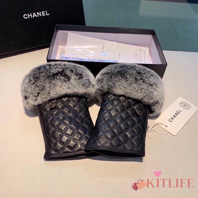 Kitlife Chanel Fingerless Gloves Rabbit Fur Sheepskin Leather  - 1