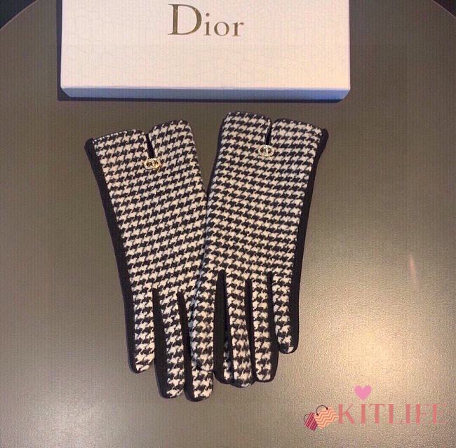 Kitlife Dior Gloves Houndstooth Velvet Leather White - 1