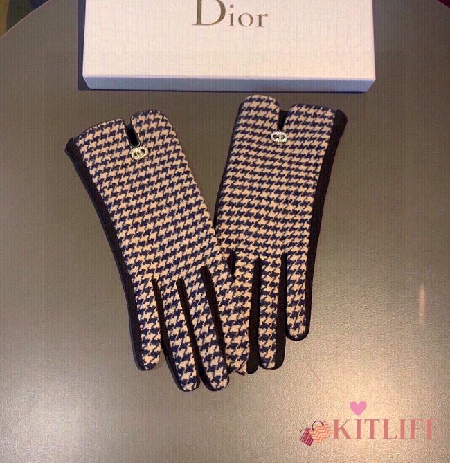 Kitlife Dior Gloves Houndstooth Velvet Leather Blue - 1