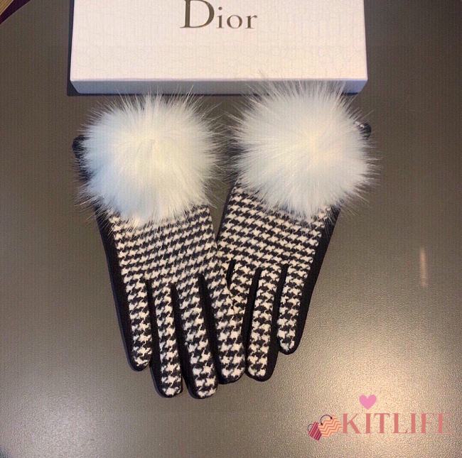 Kitlife Dior Gloves White Wool Houndstooth Velvet Leather White - 1