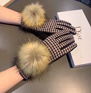 Kitlife Dior Gloves Brown Wool Houndstooth Velvet Leather White - 3