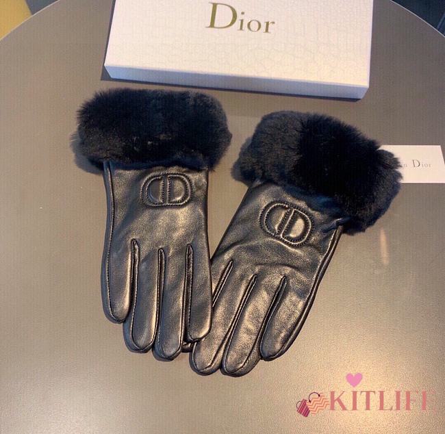 Kitlife Dior Gloves Rabbit Fur Sheepskin Embroidered Leather Black - 1