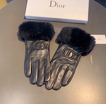 Kitlife Dior Gloves Rabbit Fur Sheepskin Embroidered Leather Black