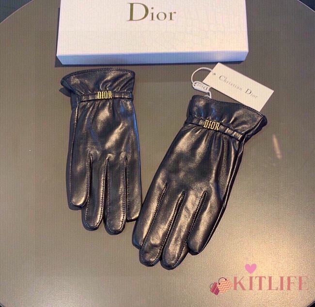 Kitlife Dior Gloves Sheepskin Leather Gold Hardware Black - 1