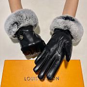 Kitlife Louis Vuitton Gloves Rex Rabbit Fur Gold Logo Black Leather - 2