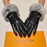 Kitlife Louis Vuitton Gloves Rex Rabbit Fur Gold Logo Black Leather - 3