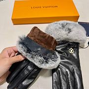 Kitlife Louis Vuitton Gloves Rex Rabbit Fur Gold Logo Black Leather - 4