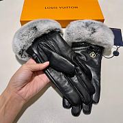 Kitlife Louis Vuitton Gloves Rex Rabbit Fur Gold Logo Black Leather - 6