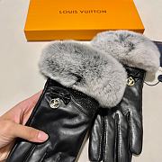 Kitlife Louis Vuitton Gloves Rex Rabbit Fur Gold Logo Black Leather - 5