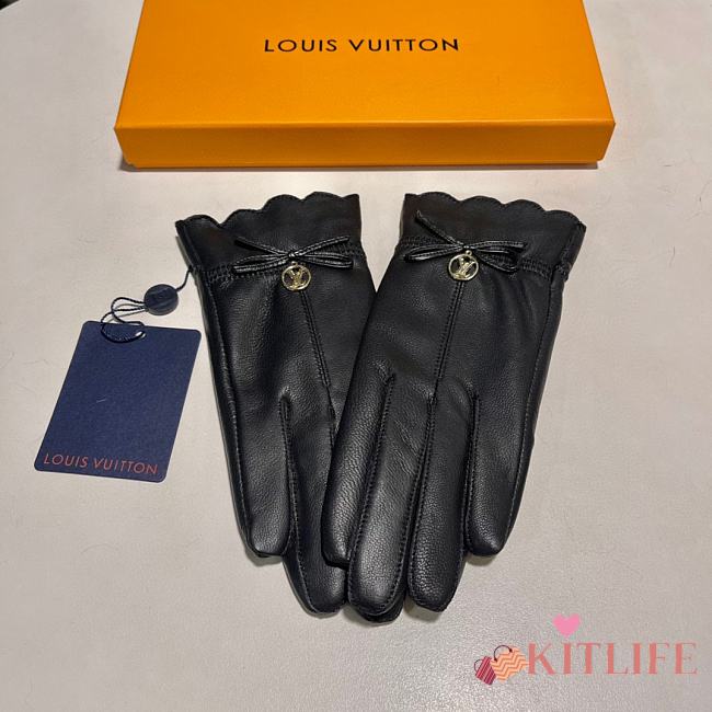 Kitlife Louis Vuitton Gloves Gold Logo Black Sheepskin Leather - 1