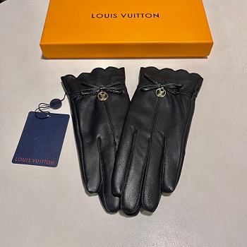 Kitlife Louis Vuitton Gloves Gold Logo Black Sheepskin Leather