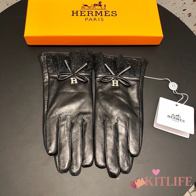 Kitlife Hermes Gloves Sheepskin Cashmere Leather H Logo - 1