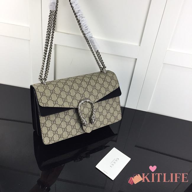 Kitlife Gucci Dionysus Small GG Shoulder Black and Bag Beige/ebony GG Supreme canvas – 28x18x9cm - 1