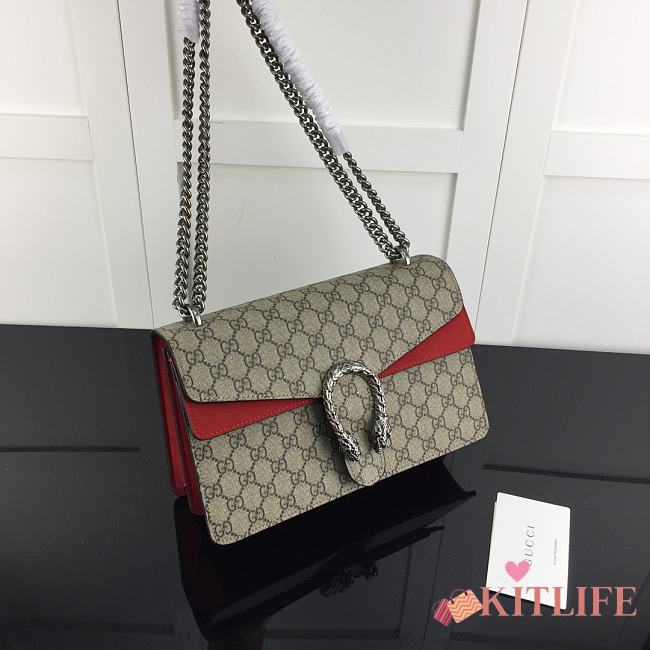 Kitlife Gucci Dionysus Small GG Shoulder Red and Bag Beige/ebony GG Supreme canvas – 28x18x9cm - 1