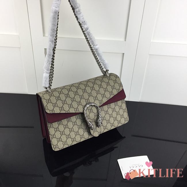Kitlife Gucci Dionysus Small GG Shoulder Burgundy and Bag Beige/ebony GG Supreme canvas – 28x18x9cm - 1